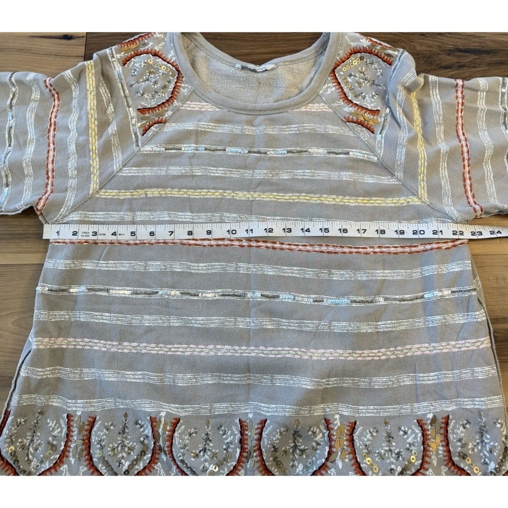 Soft Surroundings Embroidered Sequin Tunic Top Gray Boho Lagenlook Size Unknown - Picture 6 of 9